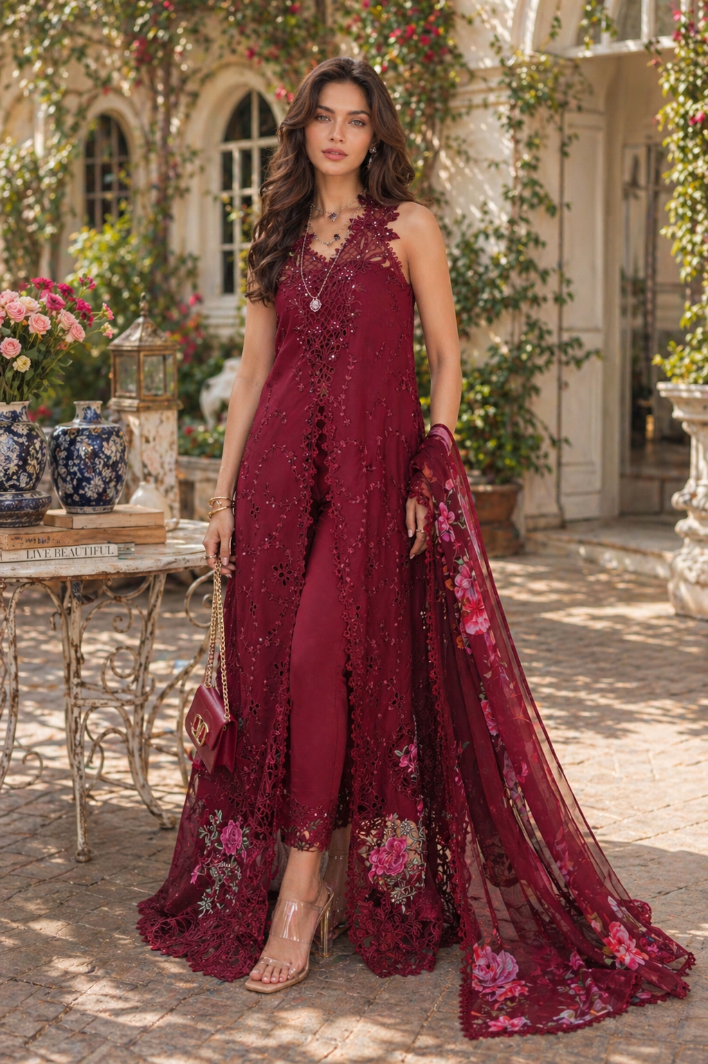 Noor by Saadia Asad | Eid Luxe Chikankari 26 | D3 -Bordeaux-2