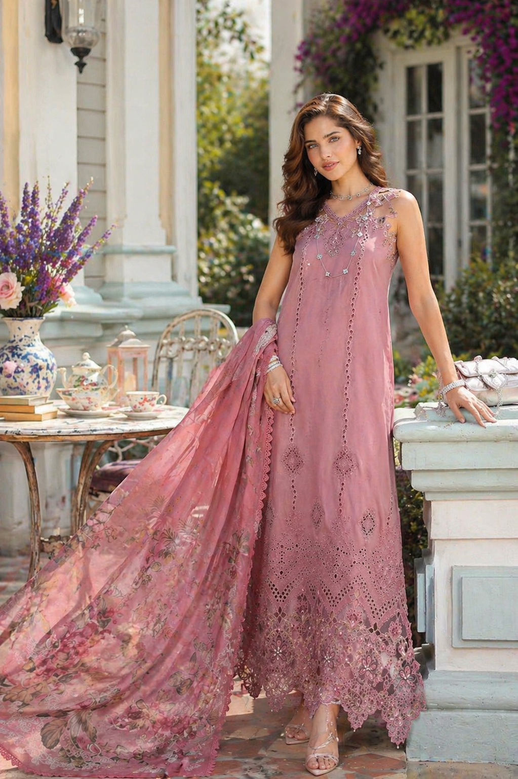Noor by Saadia Asad | Eid Luxe Chikankari 26 | D8 - Rosewood Blush-9