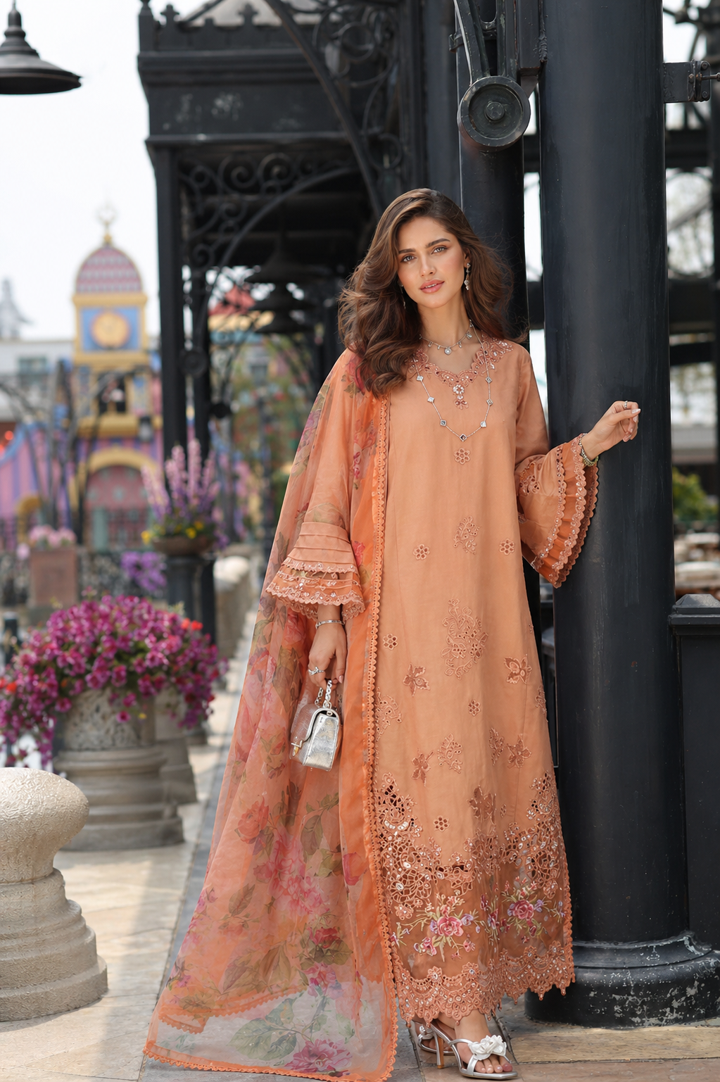 Noor by Saadia Asad | Eid Luxe Chikankari 26 | D6 - Apricot Allure-1