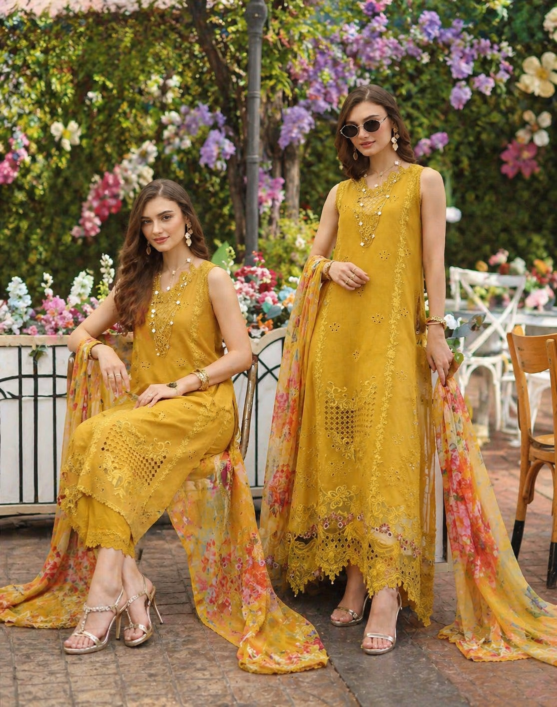Noor by Saadia Asad | Eid Luxe Chikankari 26 | D10 - Amber Yellow-5