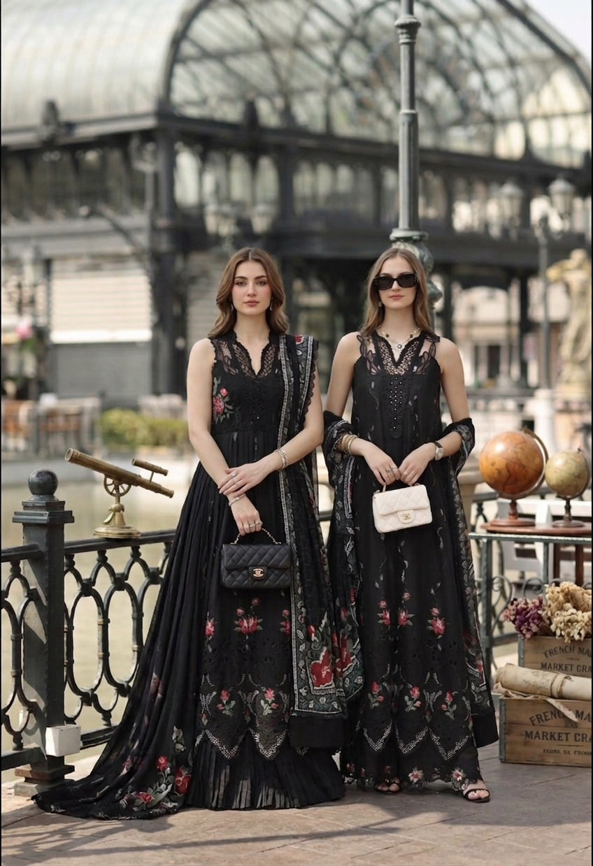 Noor by Saadia Asad | Eid Luxe Chikankari 26 | D5 -Cross stitch Black-7