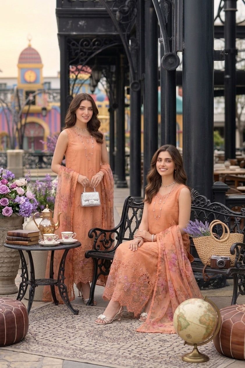 Noor by Saadia Asad | Eid Luxe Chikankari 26 | D6 - Apricot Allure, image 8