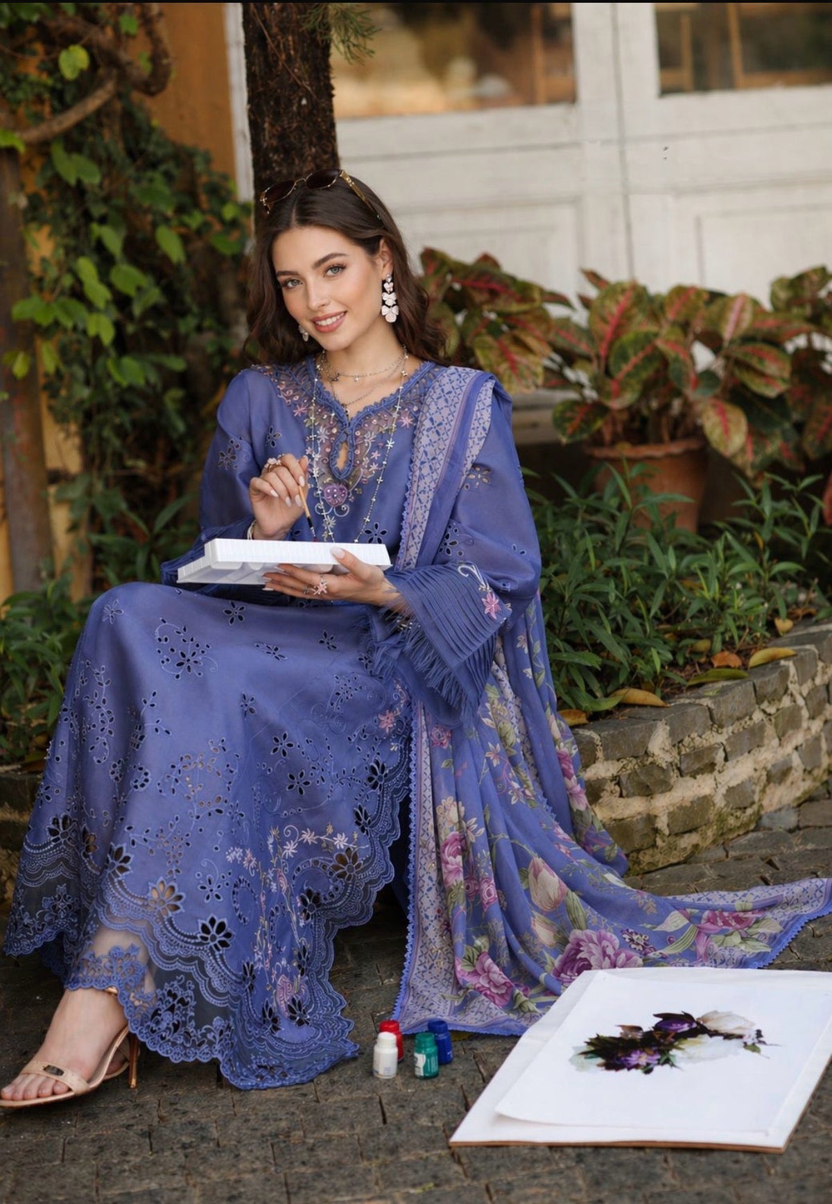 Noor by Saadia Asad | Luxury Eid Schiffli Laserkari 26 | D9 -Tropical indigo-6