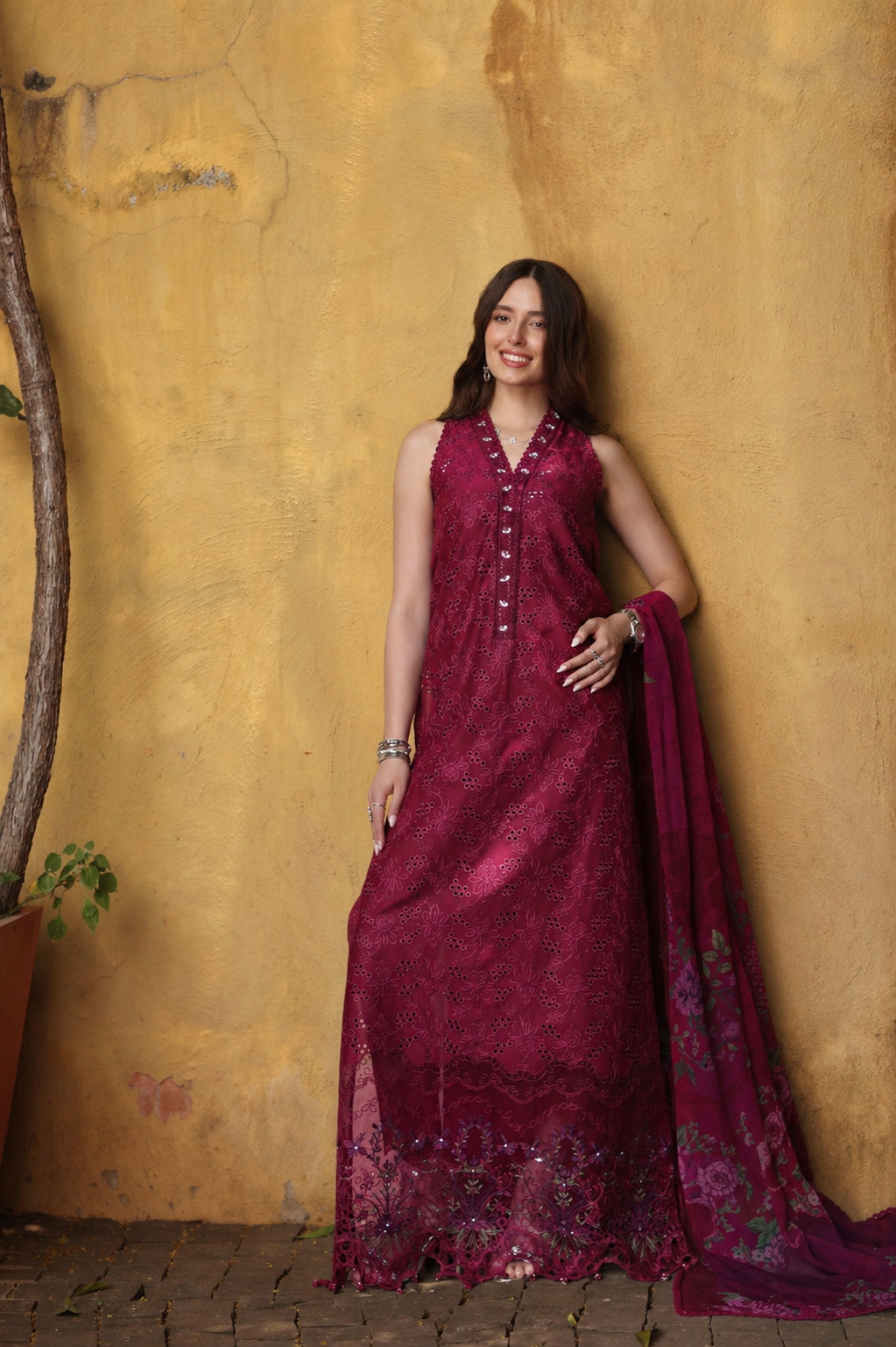 Noor by Saadia Asad | Luxury Eid Schiffli Laserkari 26 | D4 -Fuchia Élégance-5