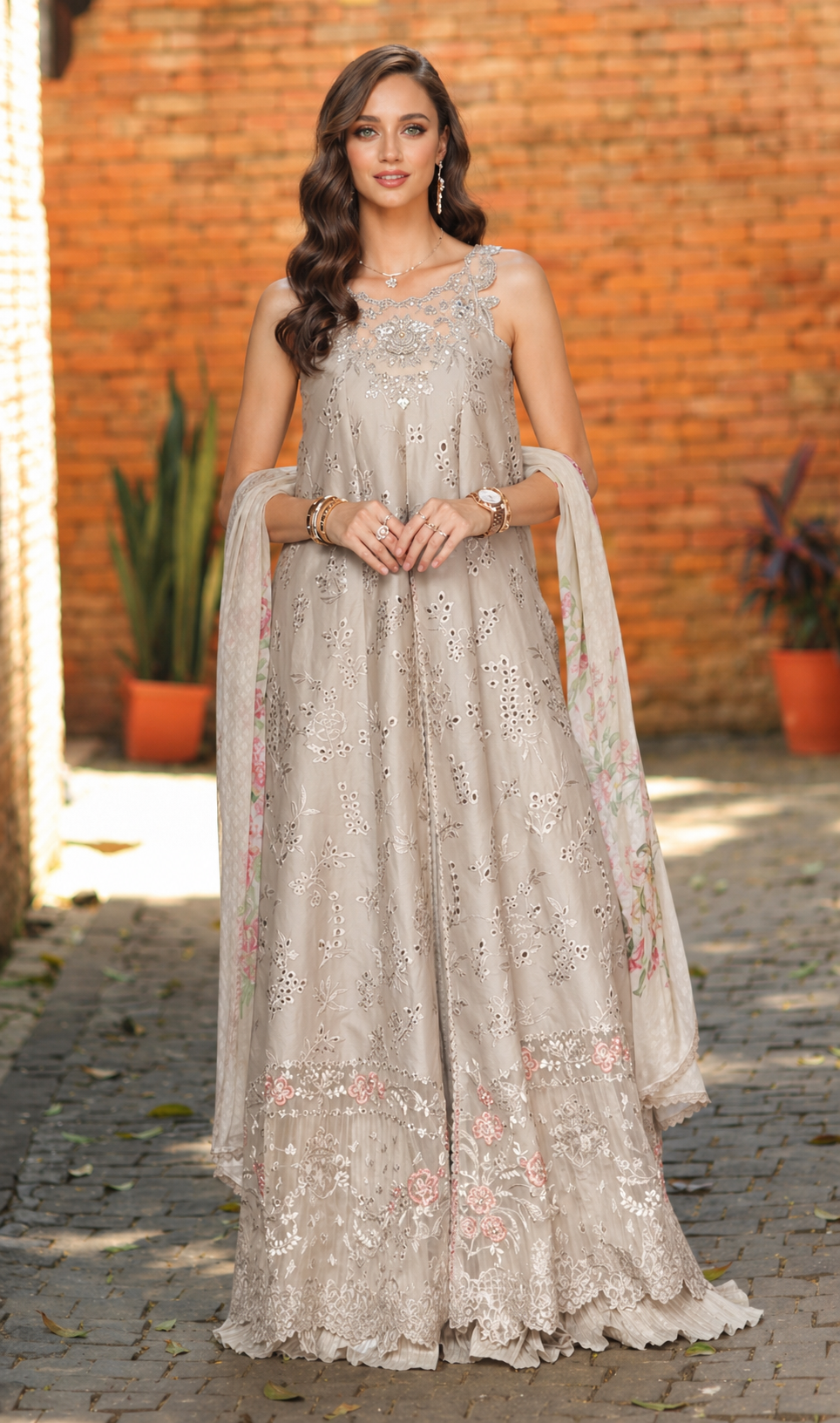 Noor by Saadia Asad | Luxury Eid Schiffli Laserkari 26 | D7 -Gris Tourtelle-2