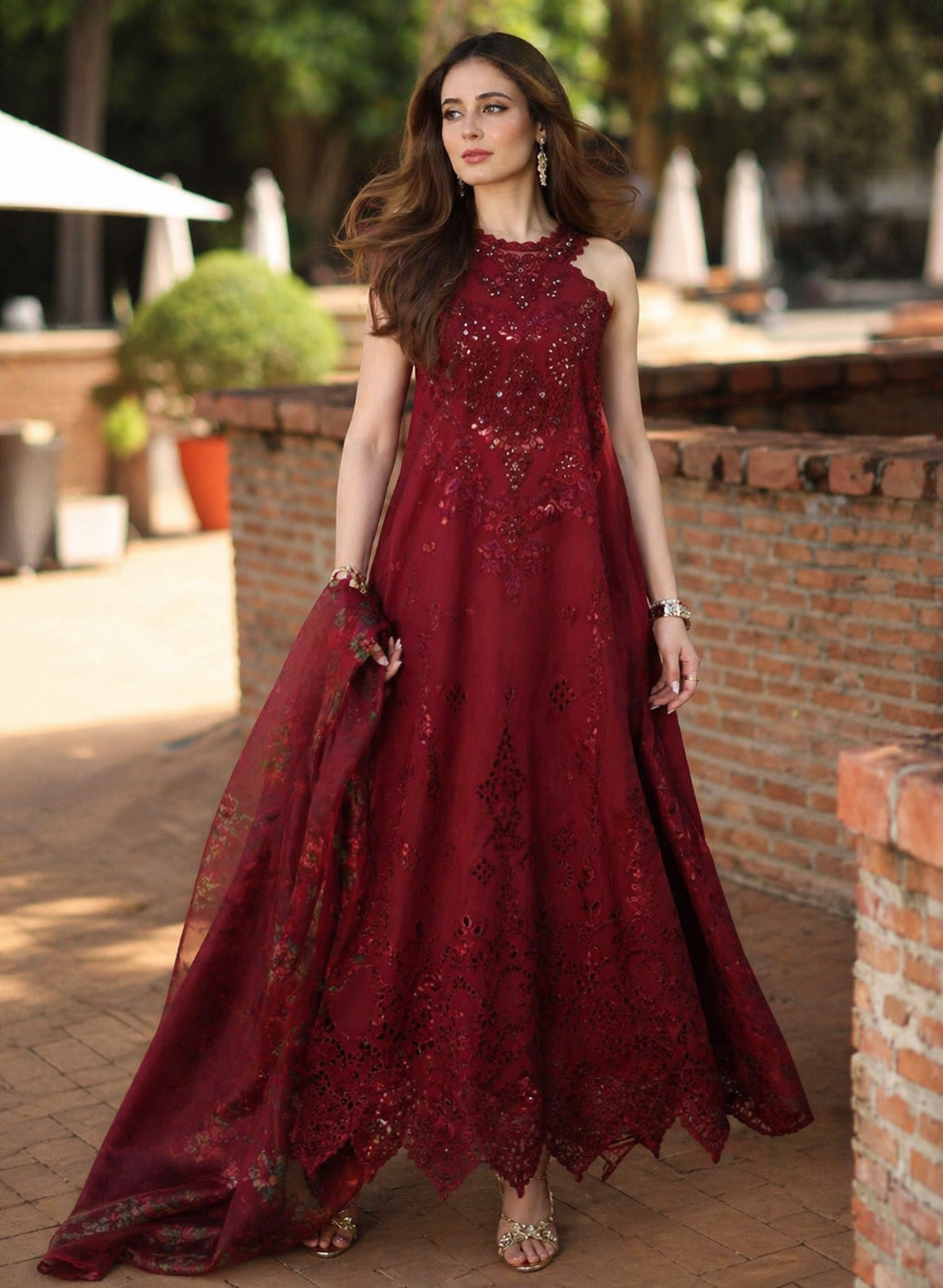Noor by Saadia Asad | Luxury Eid Schiffli Laserkari 26 | D12 -Amalfi Rouge-1