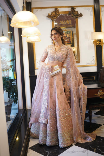 Soraya Inaya peach, seaweed green and gold net lehenga choli, photo 5