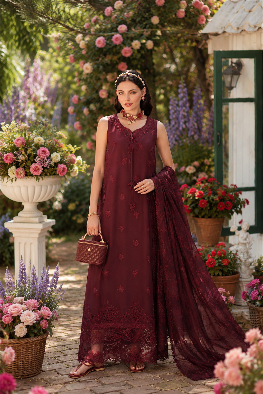 Noor by Saadia Asad | Noor Eid Printskhas 26 |D10 €“ Burgundy