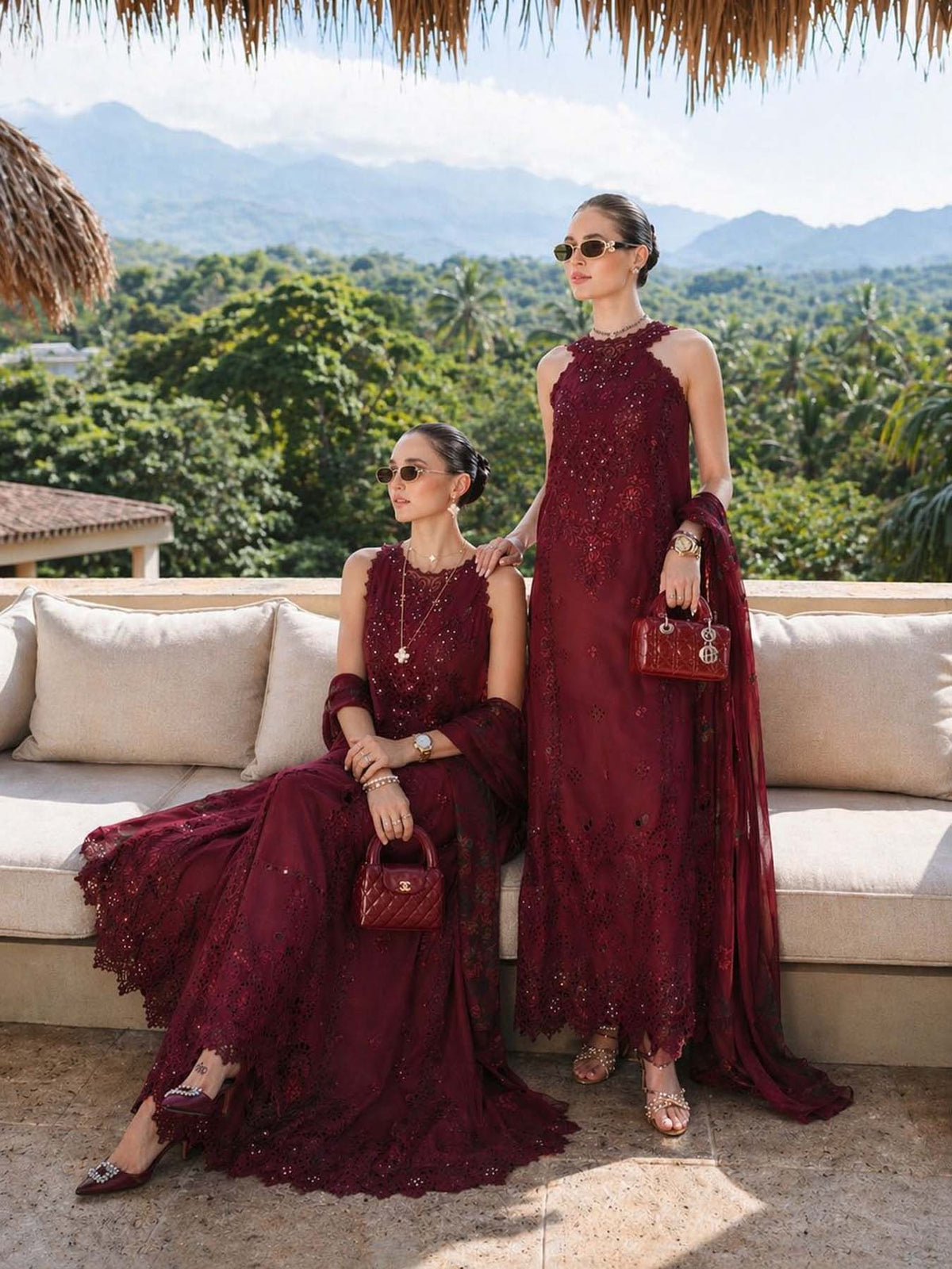 Noor by Saadia Asad | Luxury Eid Schiffli Laserkari 26 | D12 -Amalfi Rouge-9