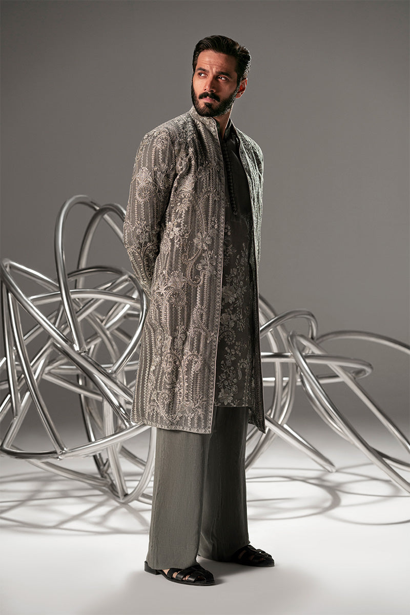 Republic By Omar Farooq | Sherwani Couture | 'Qasim' Open Sherwani -  Republic by Omar Farooq SHERWANI COUTURE - Original Designer Dress - House of Maryam