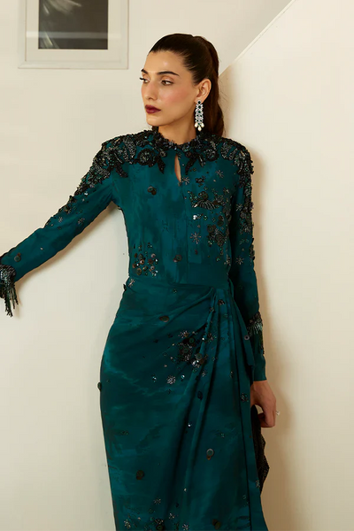 Suffuse Elisa bottle green draped maxi dress, photo 4