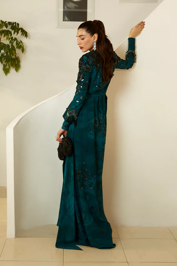 Suffuse Elisa bottle green draped maxi dress, photo 3