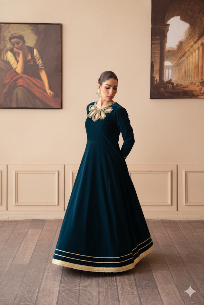 Fozia Khalid | The Velvet Rise 25 | EMERALD VEIL -  Fozia Khalid Ladies Clothes - Original Designer Dress - House of Maryam
