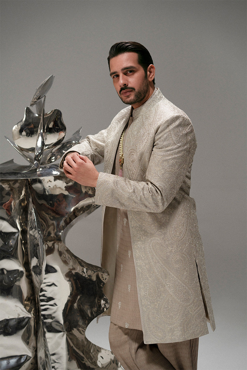 Republic By Omar Farooq | Sherwani Couture | 'Shabaan' Open Sherwani -  Republic by Omar Farooq SHERWANI COUTURE - Original Designer Dress - House of Maryam