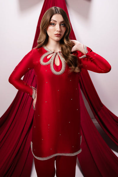Raja Salahuddin | House of Mina | Crimson -  Raja Salahuddin Ladies Clothes - Original Designer Dress - House of Maryam
