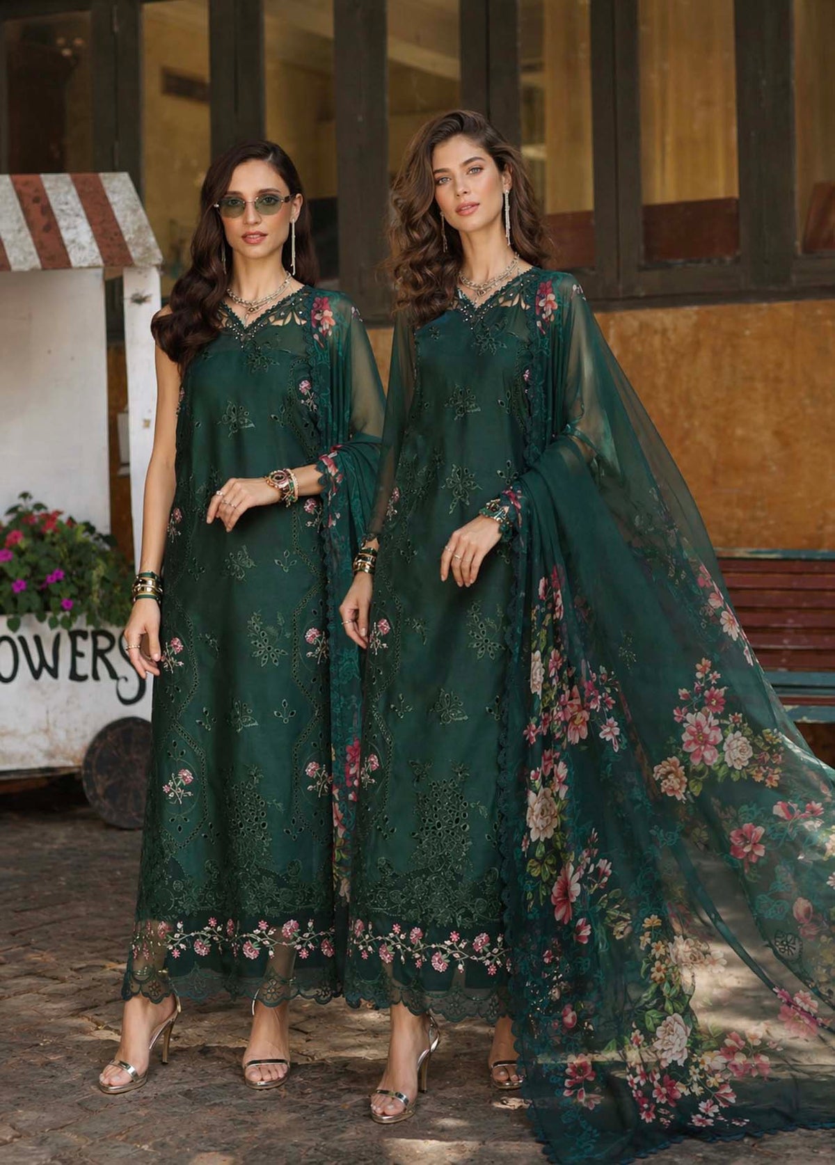 Noor by Saadia Asad | Luxury Eid Schiffli Laserkari 26 | D11 - Emerald Jewel, image 6