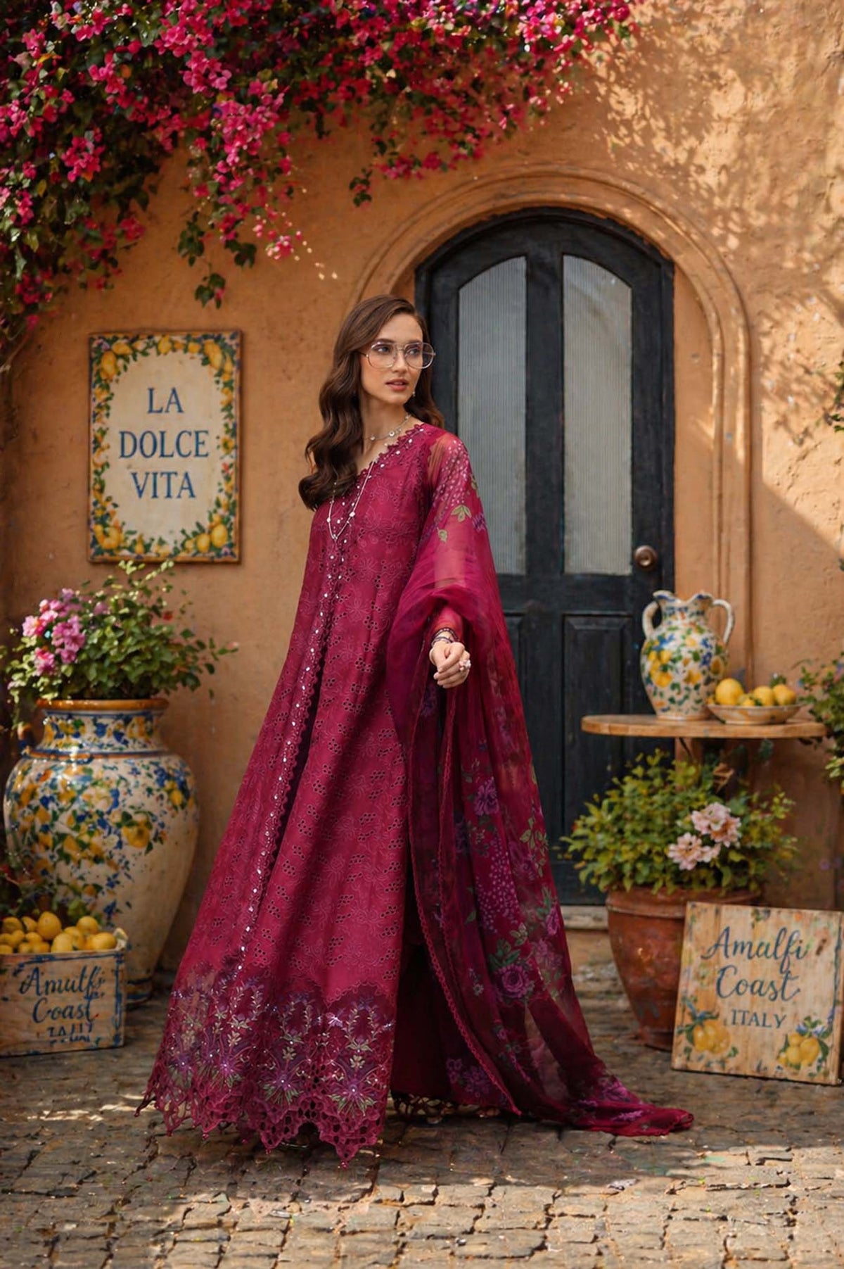 Noor by Saadia Asad | Luxury Eid Schiffli Laserkari 26 | D4 -Fuchia Élégance, image 3