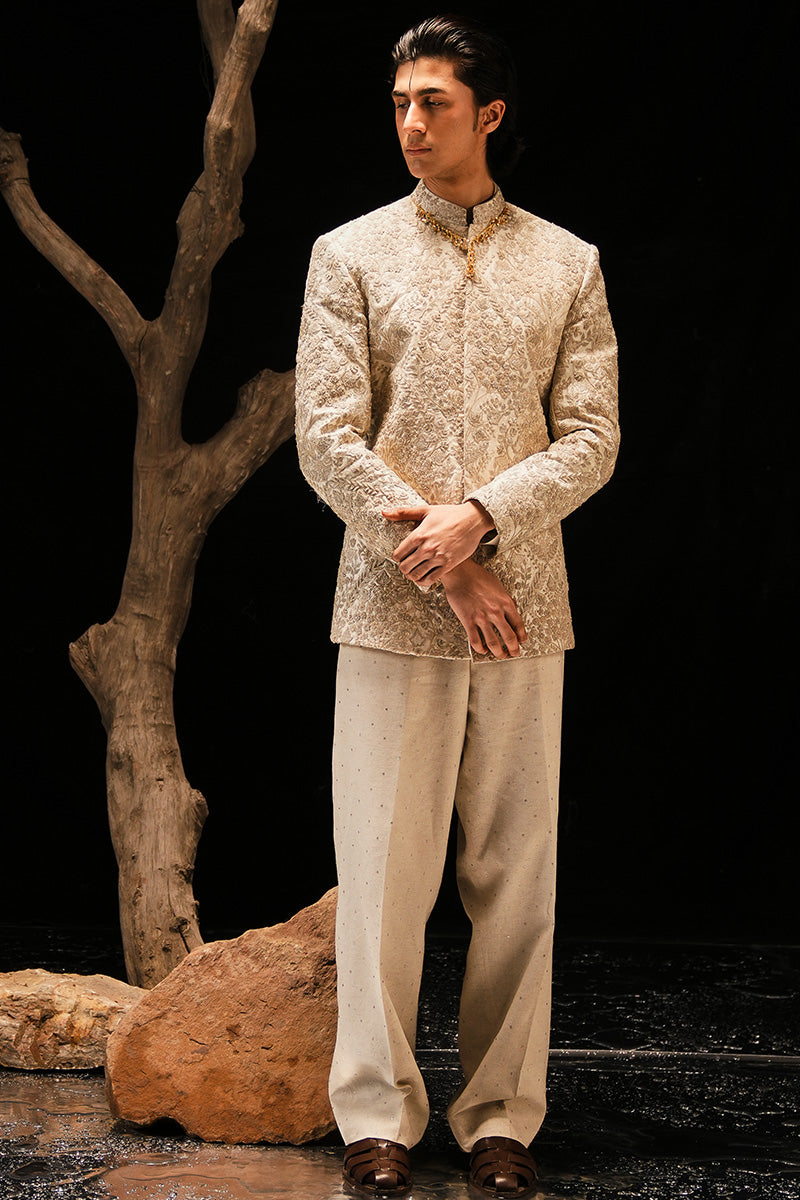 Republic By Omar Farooq | Bandhgala Suit | 'Mehr' Hand Embroidered Bandhgala Jacket -  Republic by Omar Farooq Bandhgala Suit - Original Designer Dress - House of Maryam