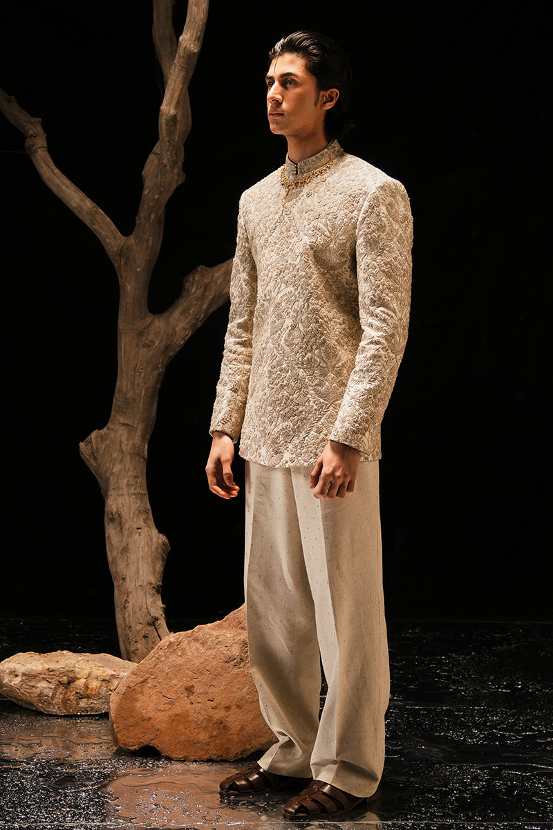 Republic By Omar Farooq | Bandhgala Suit | 'Mehr' Hand Embroidered Bandhgala Jacket -  Republic by Omar Farooq Bandhgala Suit - Original Designer Dress - House of Maryam