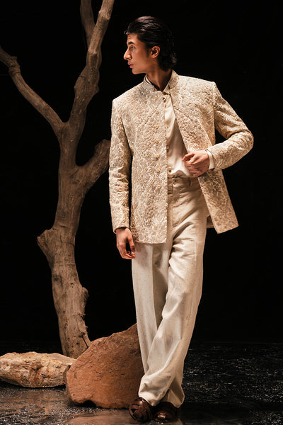 Republic By Omar Farooq | Bandhgala Suit | 'Mehr' Hand Embroidered Bandhgala Jacket -  Republic by Omar Farooq Bandhgala Suit - Original Designer Dress - House of Maryam