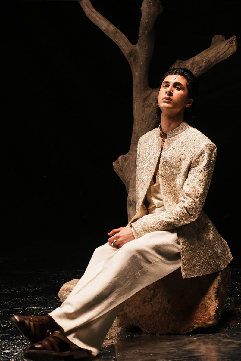 Republic By Omar Farooq | Bandhgala Suit | 'Mehr' Hand Embroidered Bandhgala Jacket -  Republic by Omar Farooq Bandhgala Suit - Original Designer Dress - House of Maryam