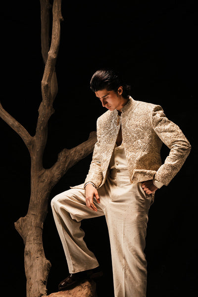 Republic By Omar Farooq | Bandhgala Suit | 'Mehr' Hand Embroidered Bandhgala Jacket -  Republic by Omar Farooq Bandhgala Suit - Original Designer Dress - House of Maryam