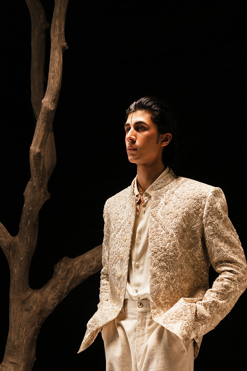 Republic By Omar Farooq | Bandhgala Suit | 'Mehr' Hand Embroidered Bandhgala Jacket -  Republic by Omar Farooq Bandhgala Suit - Original Designer Dress - House of Maryam