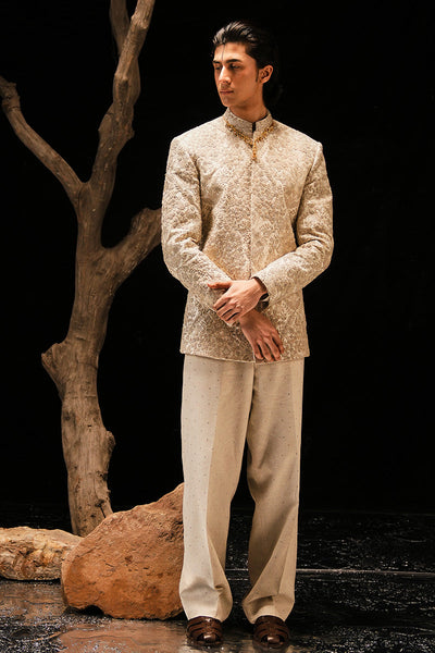 Republic By Omar Farooq | Bandhgala Suit | 'Mehr' Hand Embroidered Bandhgala Jacket -  Republic by Omar Farooq Bandhgala Suit - Original Designer Dress - House of Maryam