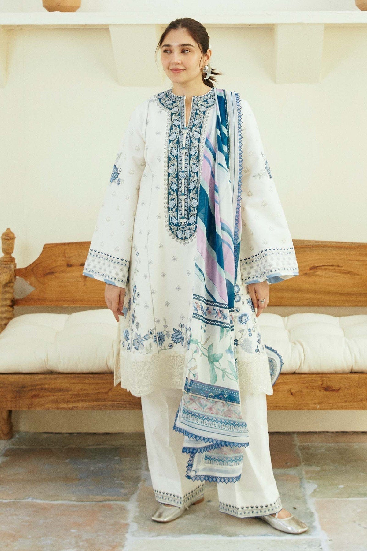 Zara Shahjahan | Coco Lawn Eid Edit 24 | IVORY-D4 -  Zara Shahjahan Luxury - Original Designer Dress - House of Maryam