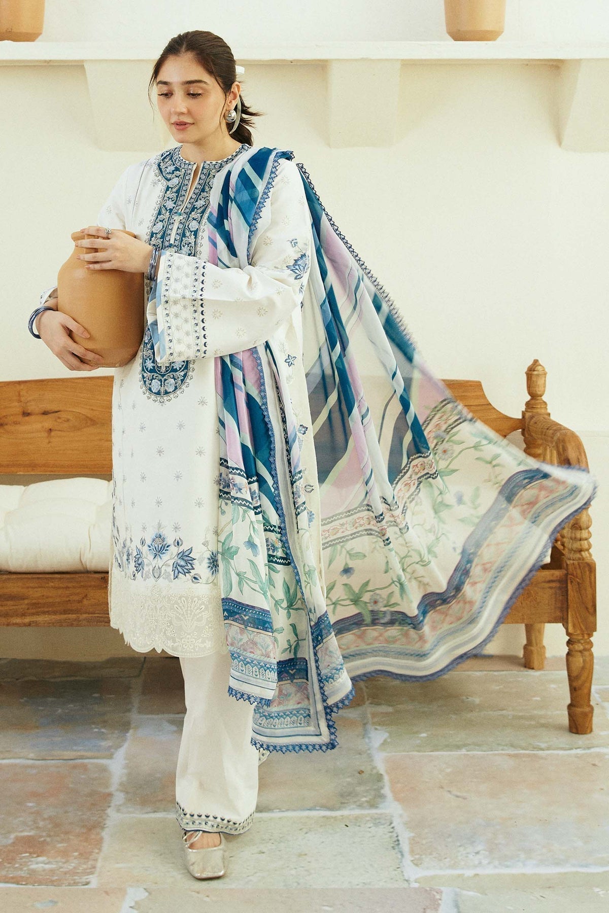 Zara Shahjahan | Coco Lawn Eid Edit 24 | IVORY-D4 -  Zara Shahjahan Luxury - Original Designer Dress - House of Maryam