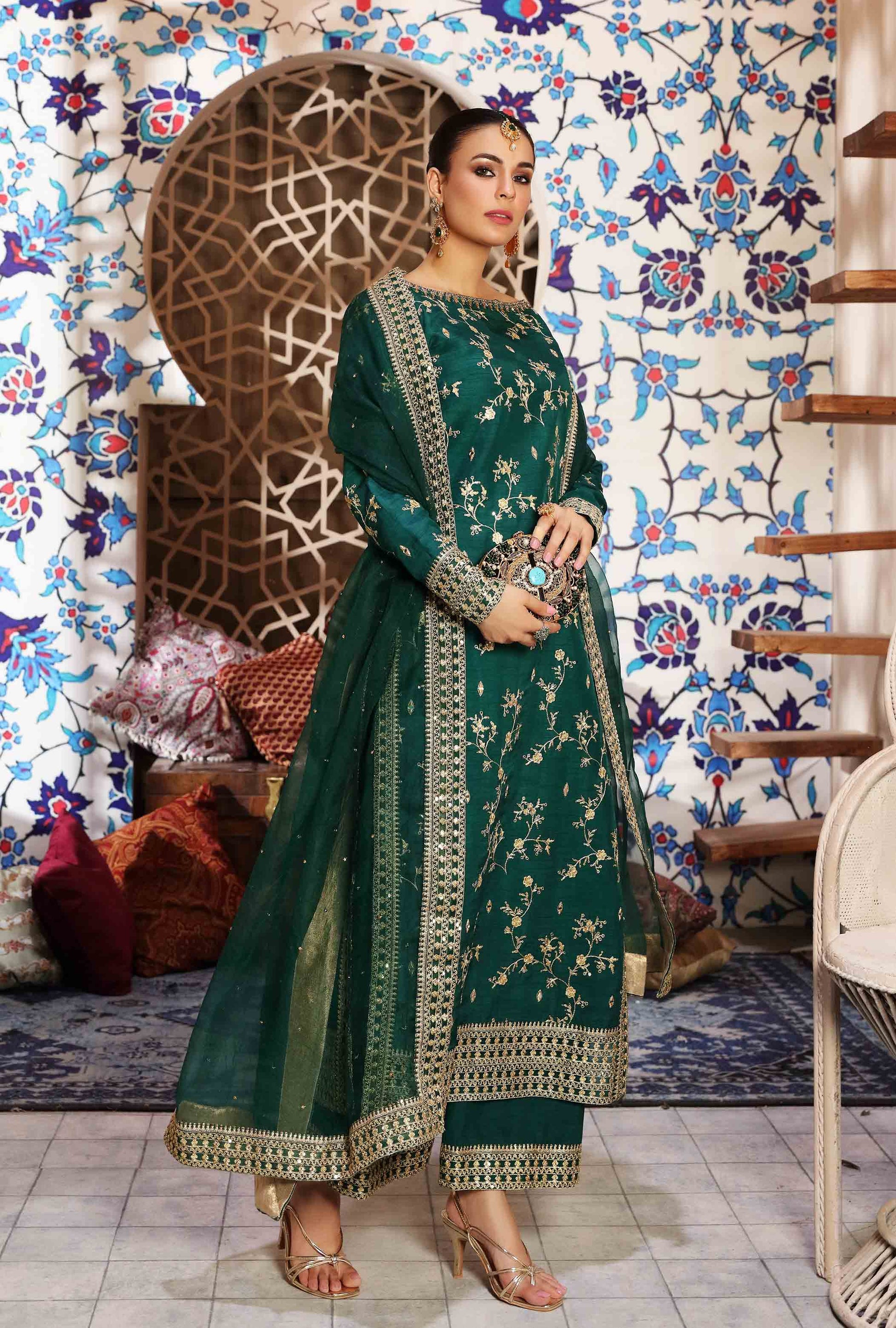 Waqas Shah | Ishq Naama | GREEN ROSE by Designer Waqas Shah - House of Maryam - Pakistani Designer Ethnic Wear in {{ shop.shopifyCountryName }}