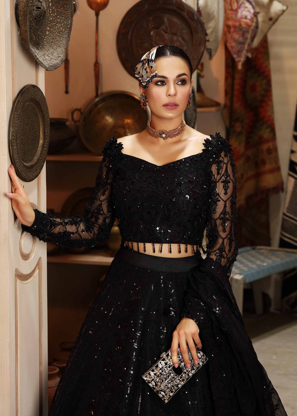 Waqas Shah | Ishq Naama | Black Blossom -  Waqas Shah Formal - Original Designer Dress - House of Maryam