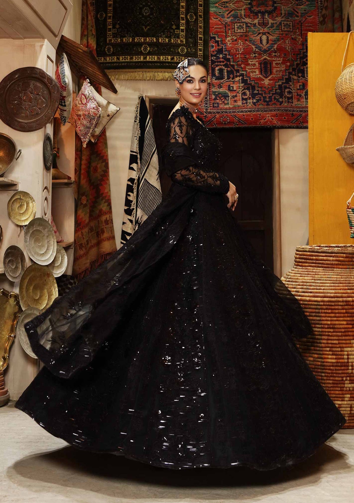 Waqas Shah | Ishq Naama | Black Blossom -  Waqas Shah Formal - Original Designer Dress - House of Maryam