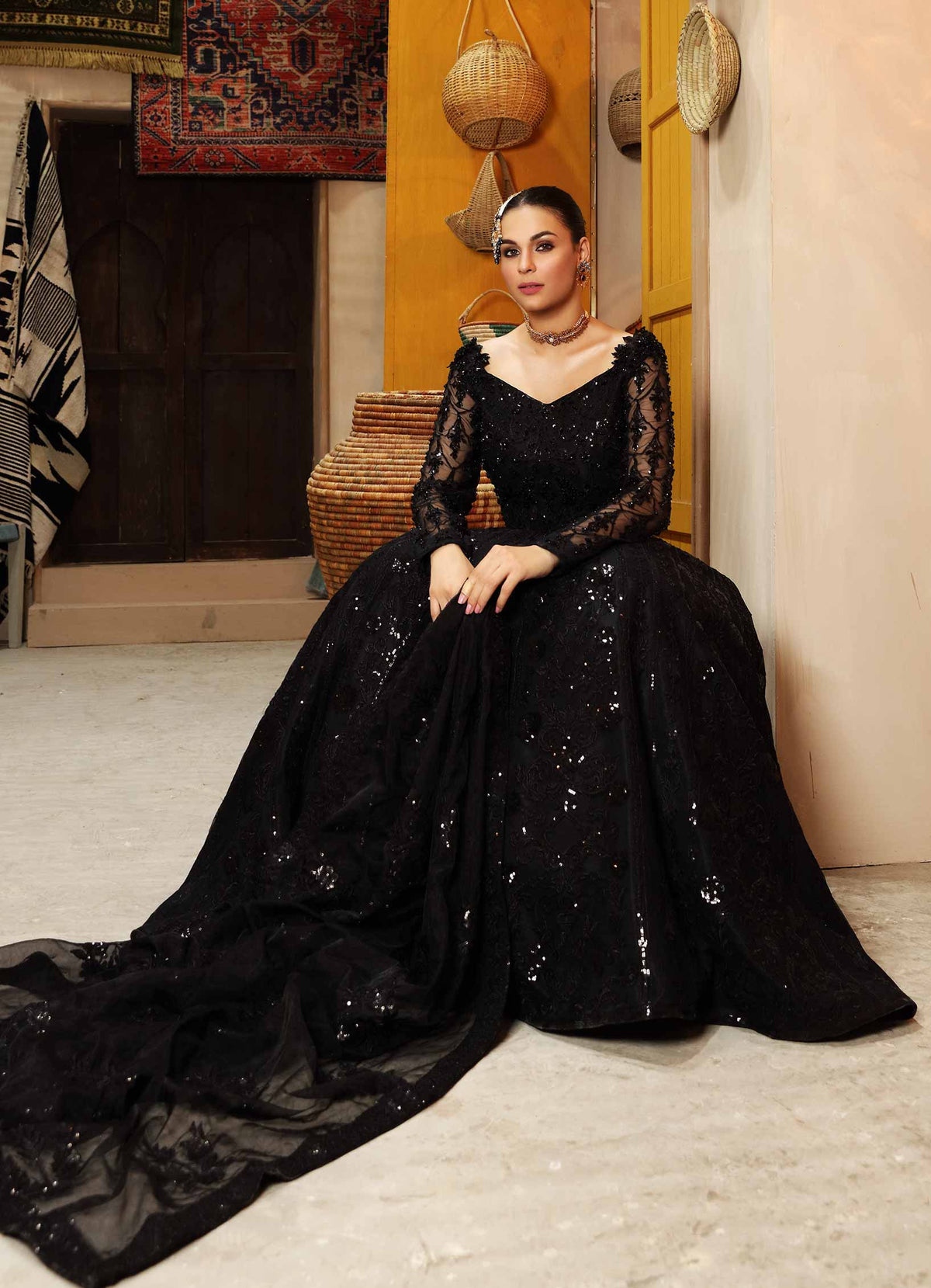 Waqas Shah | Ishq Naama | Black Blossom -  Waqas Shah Formal - Original Designer Dress - House of Maryam