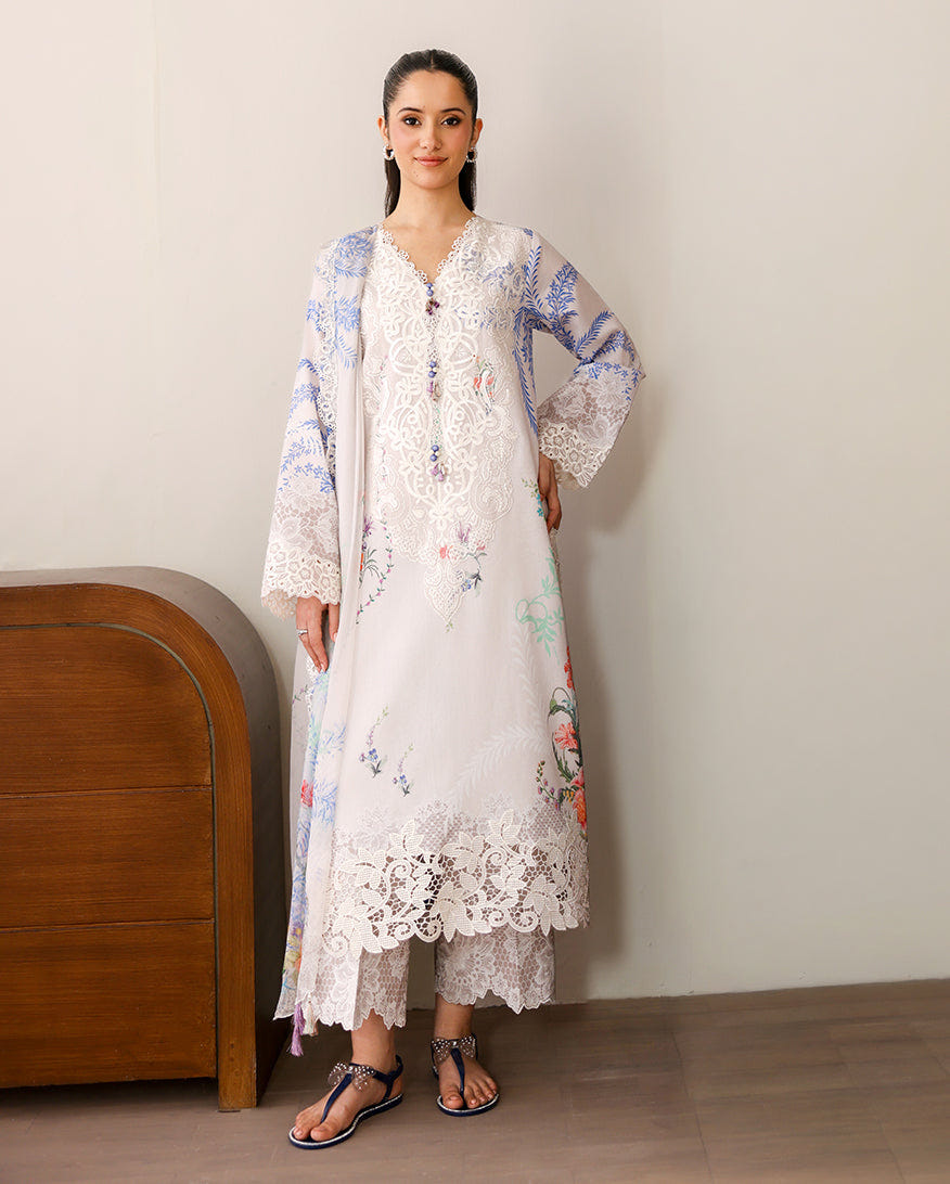 Roheenaz | Sunlit Tales Printed Embroidered Edit | Ivory Gleam
