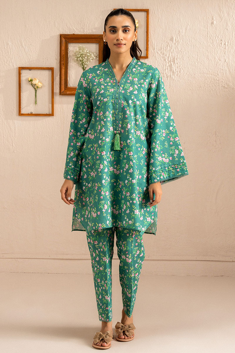 Cross Stitch | Basic Pret | Sage Bloom-2 PC (Shirt & Trouser)-1