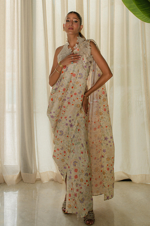 Mina Hassan | Signature Prints | Wrapped Goddess Stitched Saree -  Mina Hassan Ladies Clothes - Original Designer Dress - House of Maryam