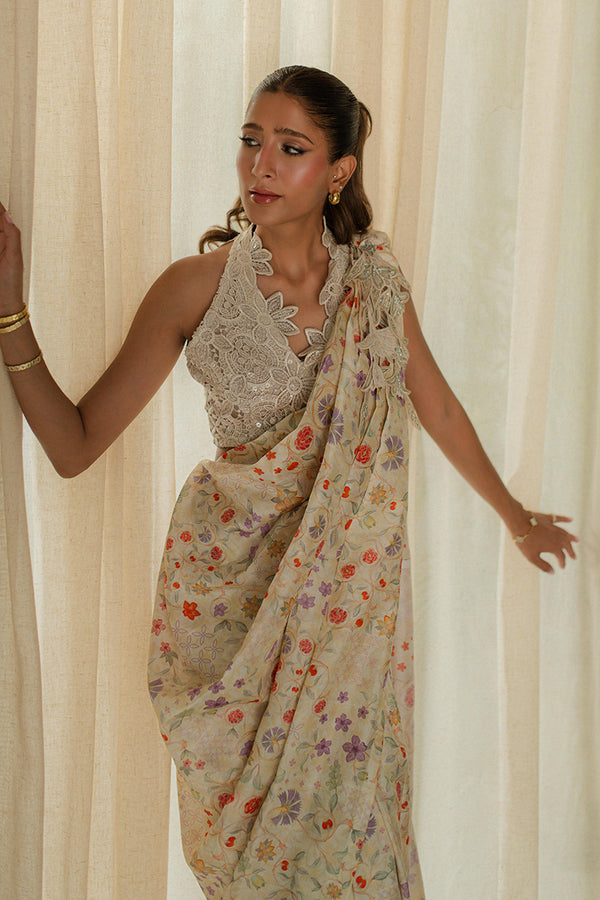 Mina Hassan | Signature Prints | Wrapped Goddess Stitched Saree -  Mina Hassan Ladies Clothes - Original Designer Dress - House of Maryam
