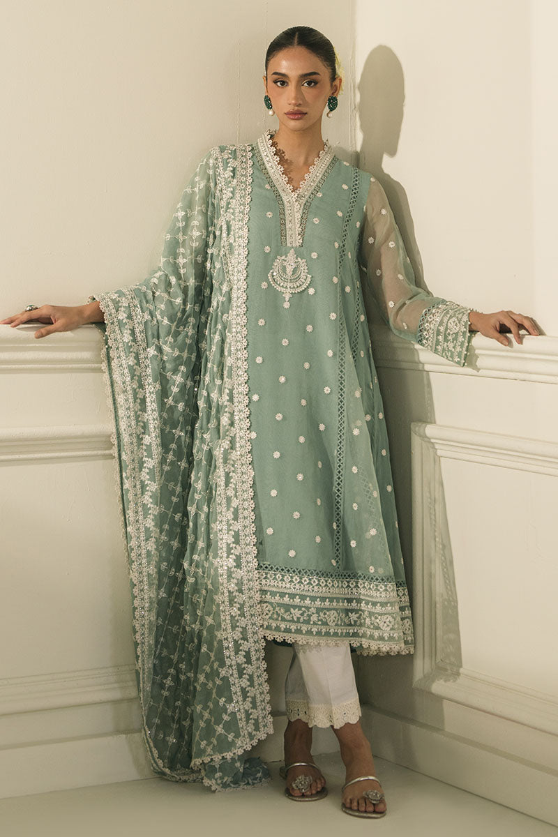 Cross Stitch | Luxury Pret | Antique Green-2 PC (Shirt & Dupatta)