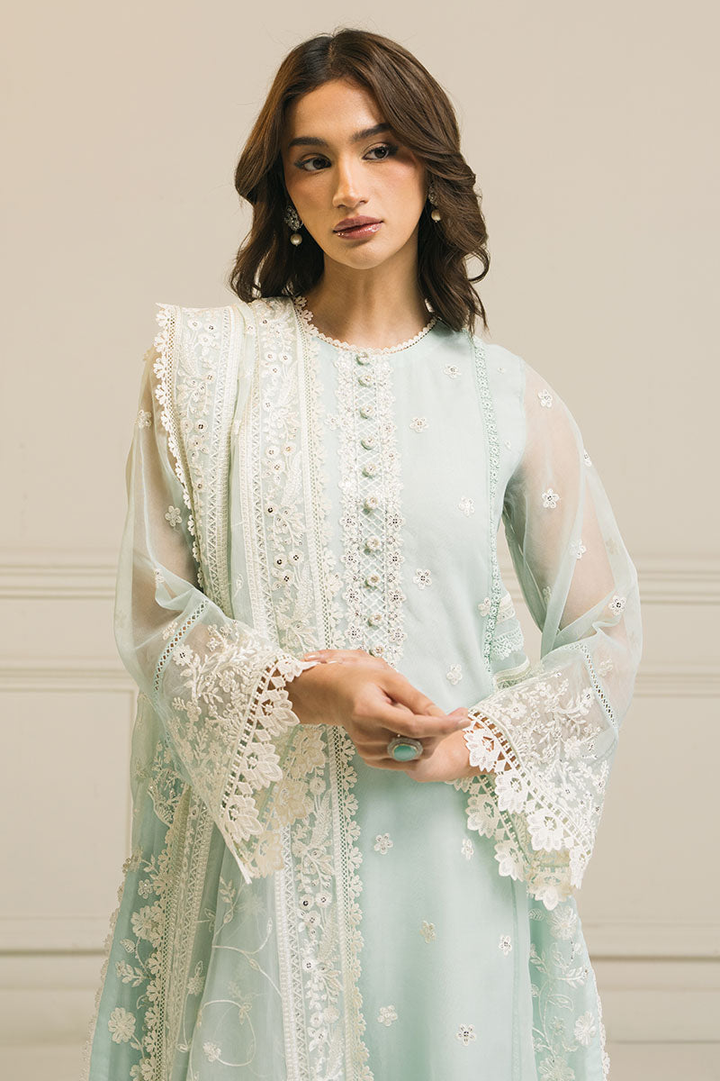 Cross Stitch | Luxury Pret | Mint Flo-3 PC (Shirt, Dupatta &Trouser)