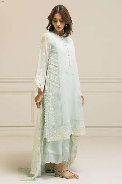 Cross Stitch | Luxury Pret | Mint Flo-3 PC (Shirt, Dupatta &Trouser)