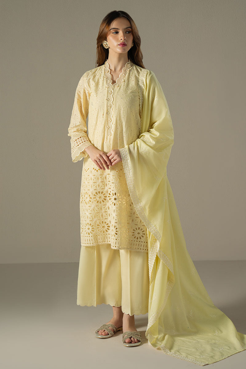 Cross Stitch | Chikankari Lawn 25 | LEMON ZEST -  Cross Stitch Ladies Clothes - Original Designer Dress - House of Maryam