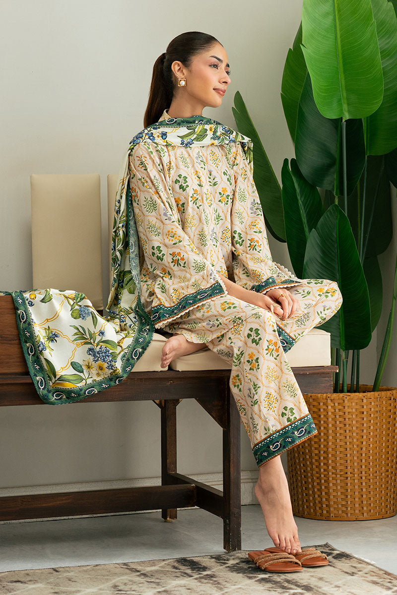 Cross Stitch | Basic Pret | Lemon Drop-3PC (Shirt, Trouser & Dupatta), image 3