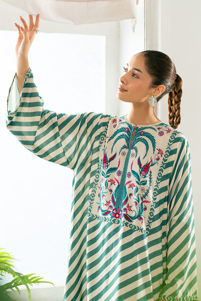 Cross Stitch | Basic Pret | Teal Stripe Linen Printed Shirt-4