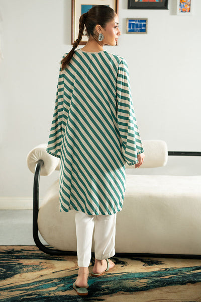 Cross Stitch | Basic Pret | Teal Stripe Linen Printed Shirt