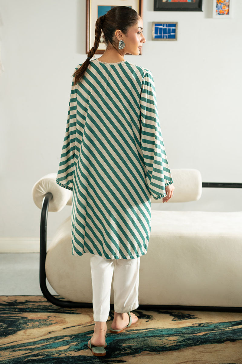 Cross Stitch | Basic Pret | Teal Stripe Linen Printed Shirt-6