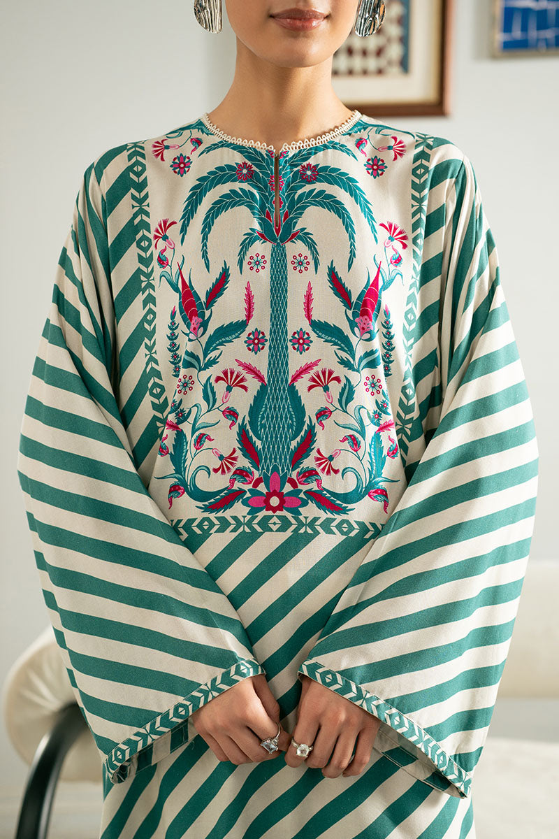 Cross Stitch | Basic Pret | Teal Stripe Linen Printed Shirt-2