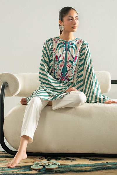 Cross Stitch | Basic Pret | Teal Stripe Linen Printed Shirt
