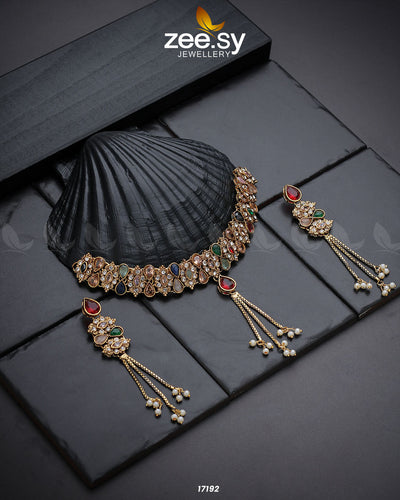 Lustrous Gemstones Necklace -  Zeesy Necklace Sets - Original Designer Dress - House of Maryam