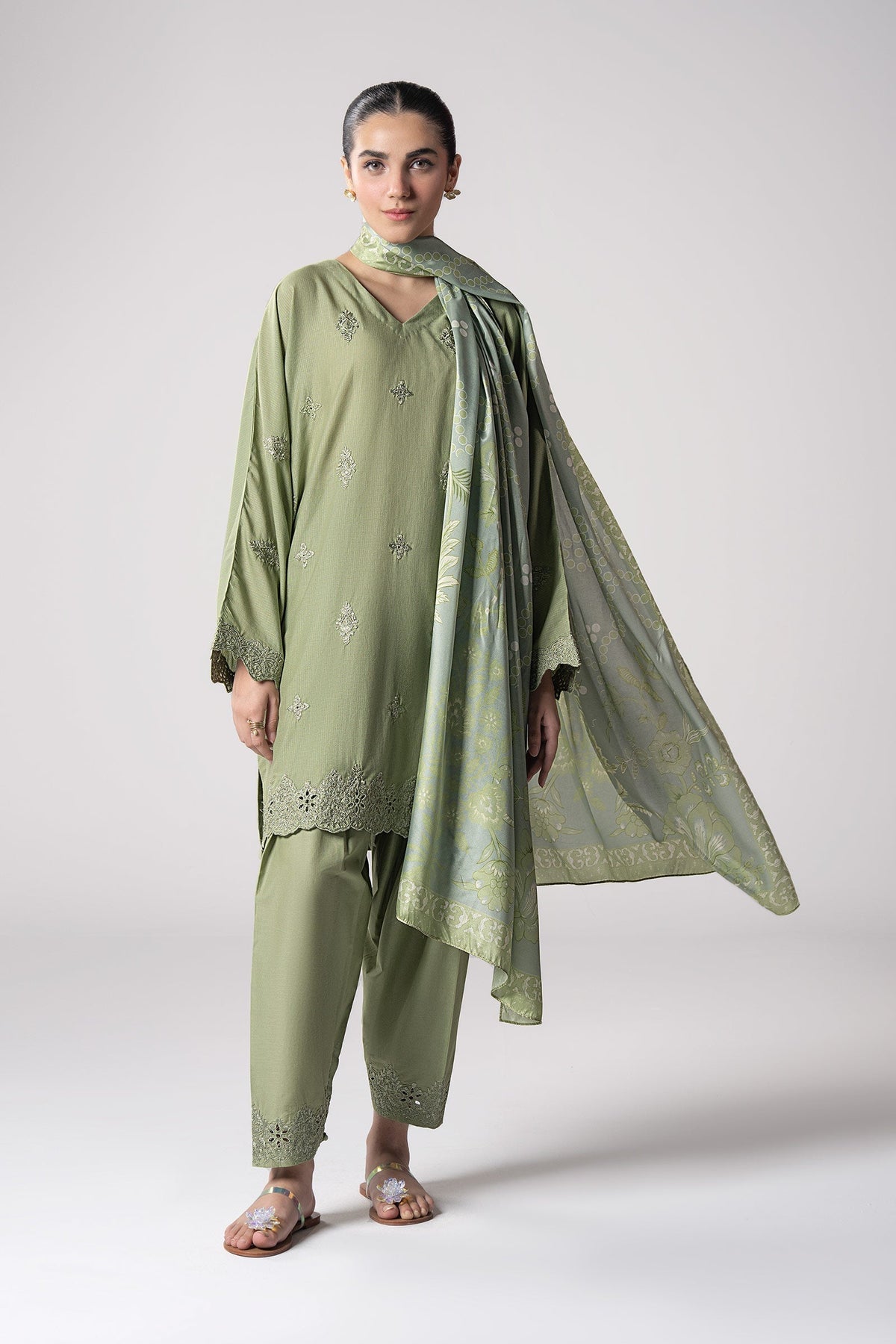 Maria B | Basics RTW | 3 Pc Embroidered Lurex Stripe Suit | MB-CS25-143 -  Maria B Ladies Clothes - Original Designer Dress - House of Maryam